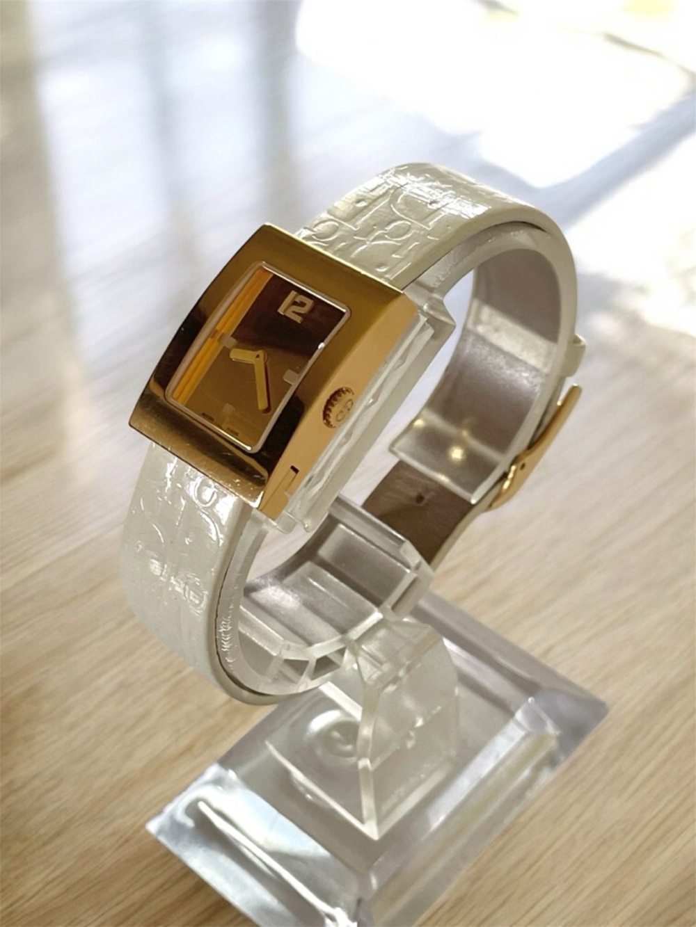 Dior Gold-Tone Rectangular Watch with White Logo Strap - Picture 4 of 17